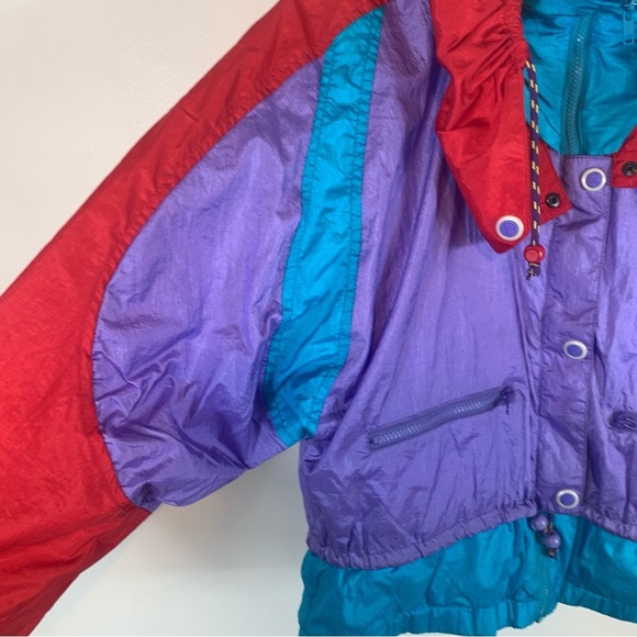 Vintage Roffe 80s or 90s Colorful Ski Snow Jacket Red Purple Blue Juniors 16 - Picture 4 of 15